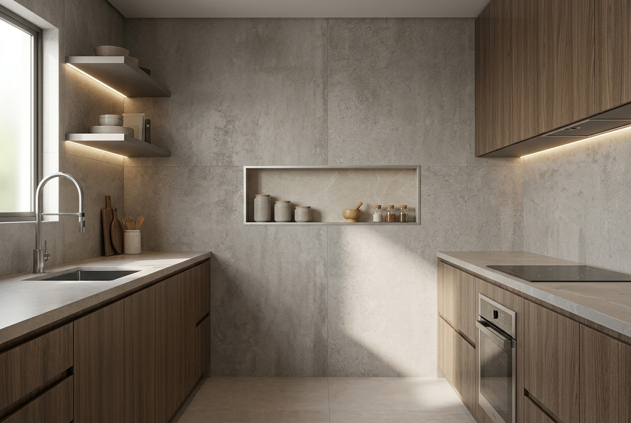 Cozinha e área gourmet com organização moderna de utensílios